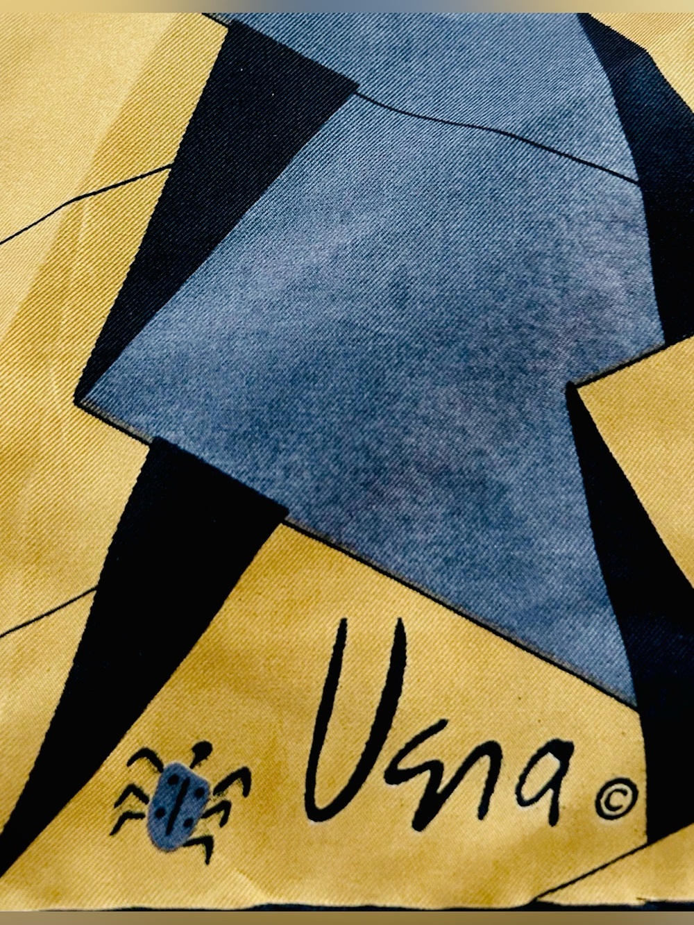 Vintage Vera Neumann MCM geometric print oblong silk scarf with Ladybug Logo